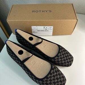 Rothy's Black and Tan Flats with Woven Design